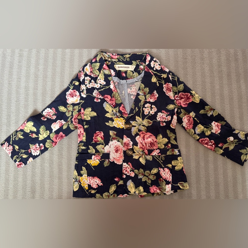 BUBUQIAQIA - Blue Floral Jacket - Size 5-6T / Front pockets